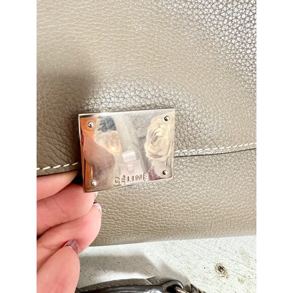 Celine Trapeze Souris Drummed Leather Top Handle Medium Flap Handbag Gray - Picture 3 of 16